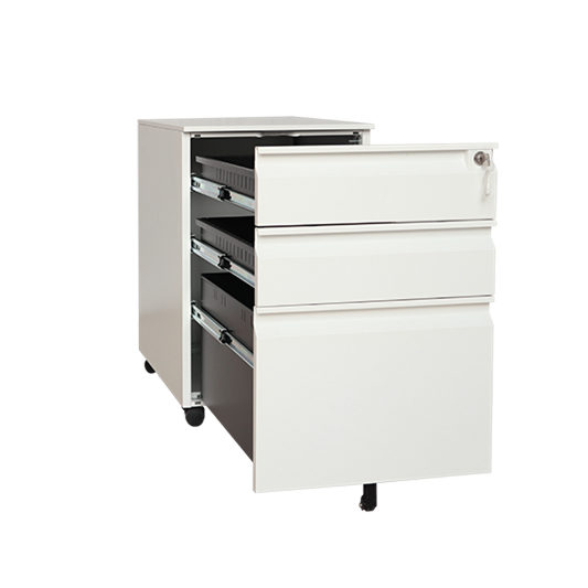 Finger Handle 3 Drawer Thin Top Mobile Pedestal | Steel Office Cabinet