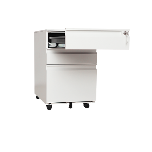 Finger Handle 3 Drawer Thin Top Mobile Pedestal | Steel Office Cabinet