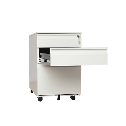 Finger Handle 3 Drawer Thin Top Mobile Pedestal | Steel Office Cabinet