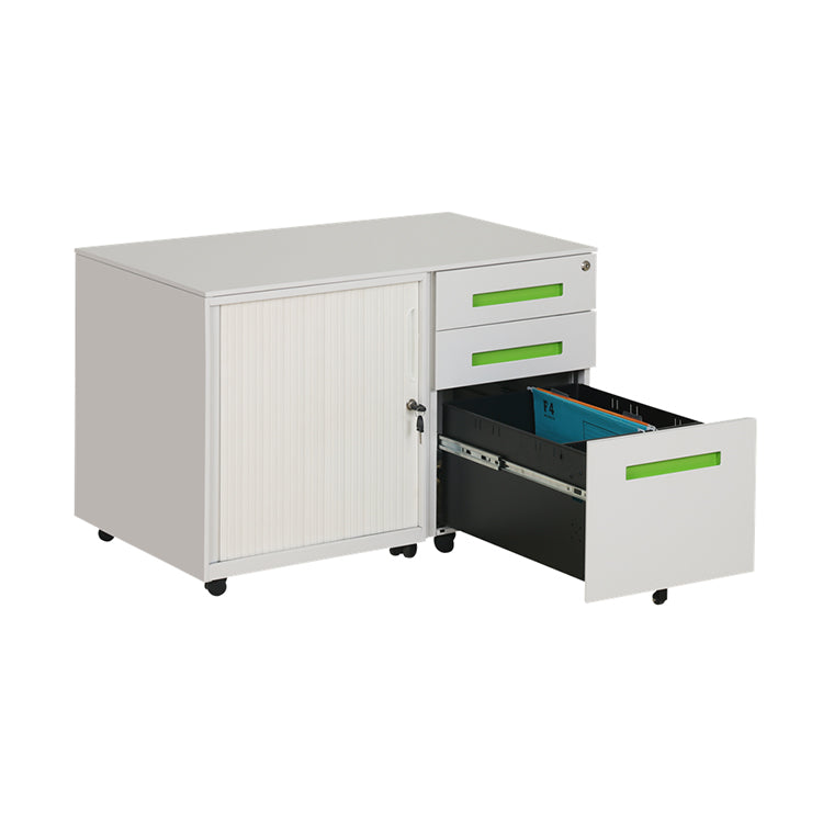Mobile caddy with tambour door cabinet