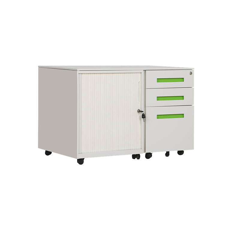 Mobile caddy with tambour door cabinet