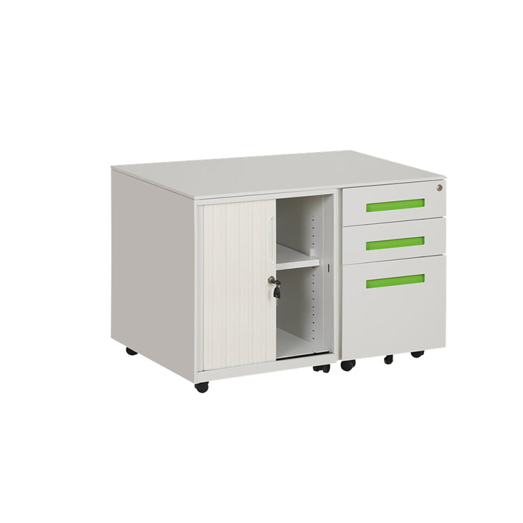 Mobile caddy with tambour door cabinet