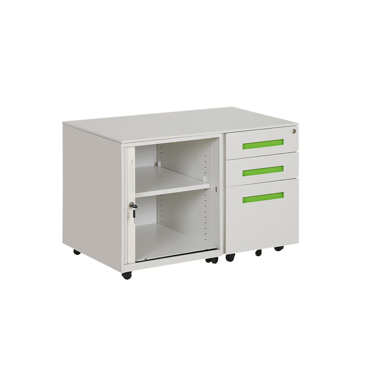 Mobile caddy with tambour door cabinet