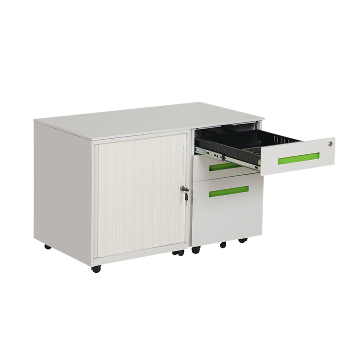Mobile caddy with tambour door cabinet