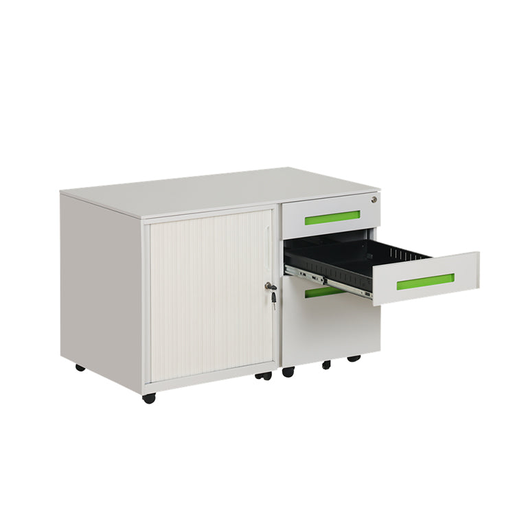 Mobile caddy with tambour door cabinet