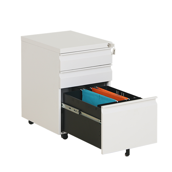 3 Drawer Thick Top Mobile Pedestal | Finger Handle Steel Office Cabinet