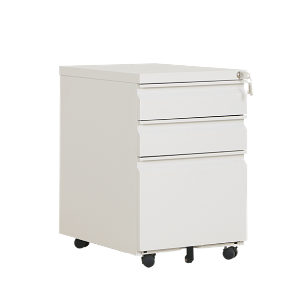 3 Drawer Thick Top Mobile Pedestal | Finger Handle Steel Office Cabinet