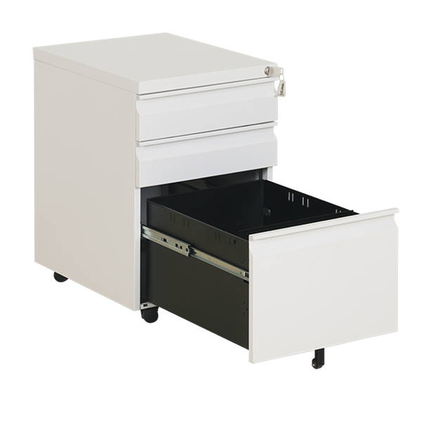 3 Drawer Thick Top Mobile Pedestal | Finger Handle Steel Office Cabinet